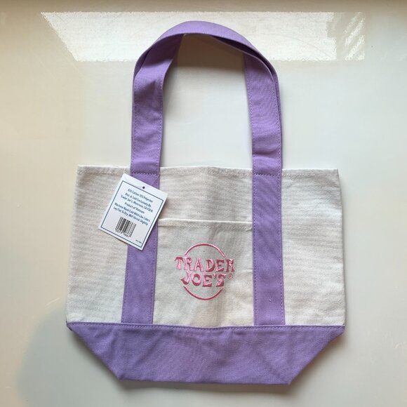 New Trader Joe's Mini Canvas Tote Bags Pink and Purple - Picture 3 of 3